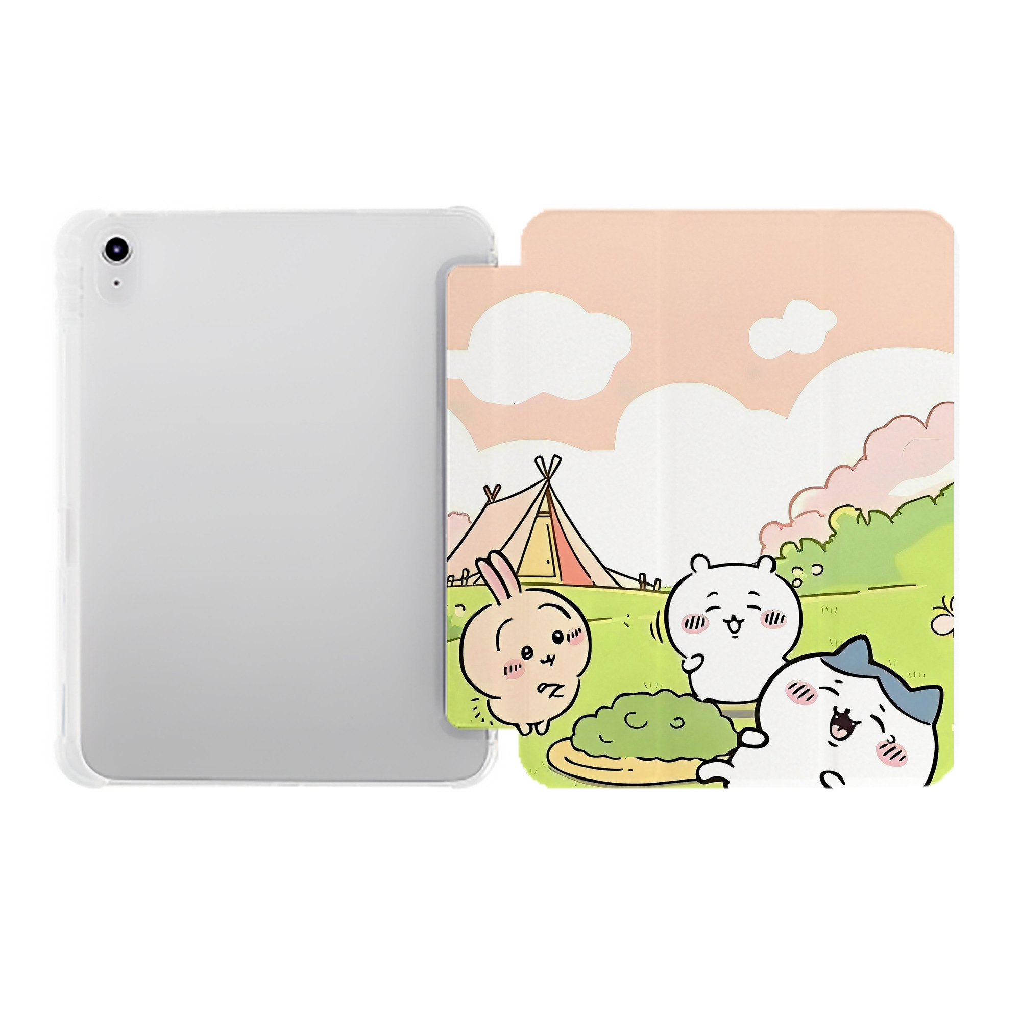 （画像用） ちいかわ Chii-kawa IPad ケース ペン収納付き 三つ折りスタンド PUレザー×シリコン 対応機種9.5/10.5/10.9インチ
